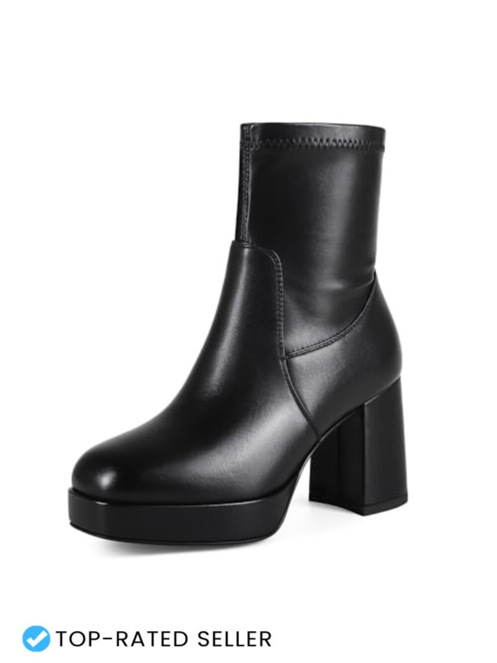 Square Toe Stretch Ankle Boots Chunky Heel PU Platform Booties Women